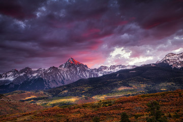 Dramatic sunset over the Dallas Divide at Colorado's San Juan Mountains