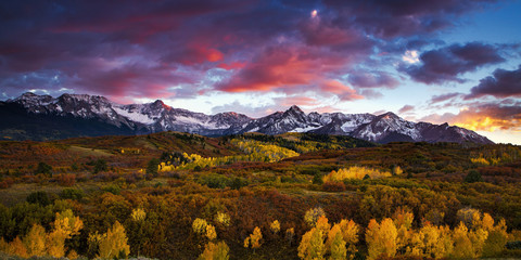 Dramatic sunset over the Dallas Divide at Colorado's San Juan Mountains