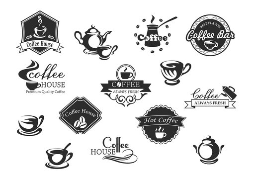 Coffee cups vector icons for cafeteria or cafe
