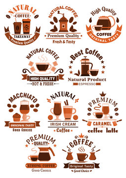 Coffee vector icons for cafeteria or cafe