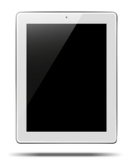 Realistic tablet pc computer with black screen and shadows isolated on white background. 3D illustration.