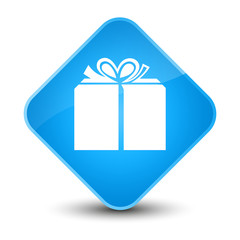 Gift box icon elegant cyan blue diamond button