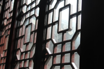 China Chinese Window Windows Traditional Carved Carving Carve Wood Wooden Brown Design Designs Geometric Geo Shanghai Jiangsu Suzhou Water Town Watertown Asia Asian