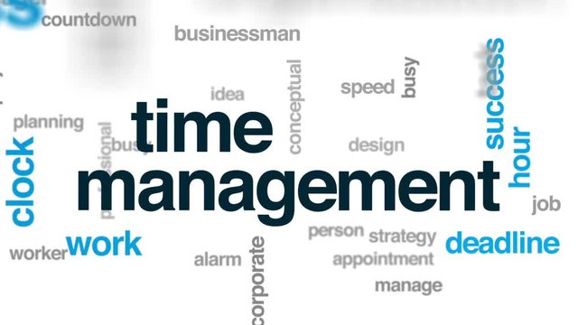 Time management animated word cloud, text design animation.