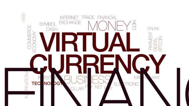 Virtual currency animated word cloud, text design animation. Kinetic typography.
