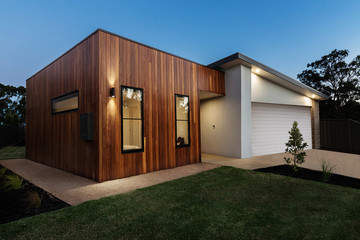 Dusk shot of a contemporary Australian home