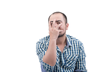 Man cover eye and face