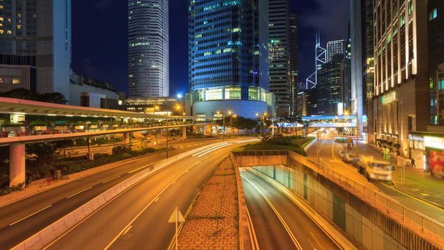 Hong Kong Night Traffic Cityscape 4K Time Lapse (tilt down)
