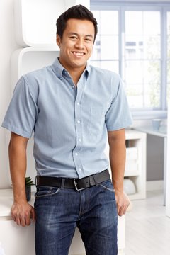 Happy man in shirt and jeans