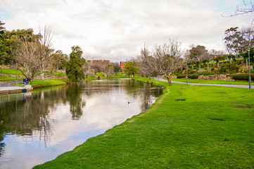 Fototapeta na wymiar Adelaide's River Torrens on a brisk morning is a place where rowers can enjoy their sport
