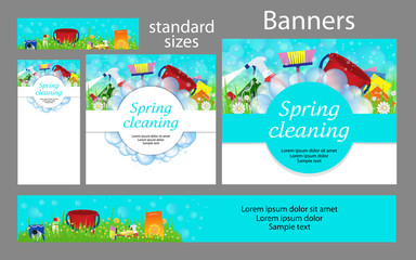 Cleaning service. Set spring banners for the website. Templates standard size. Vector