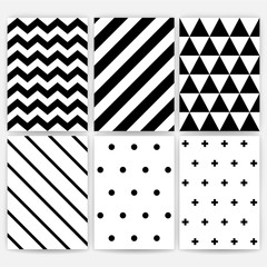 Pattern set. Geometric Vector background. Black and white stripes, polka dots, zig zag, triangles, line. Hipster decoration style. Texture for fabric textile. A4 paper for posters, postcards, wrapping