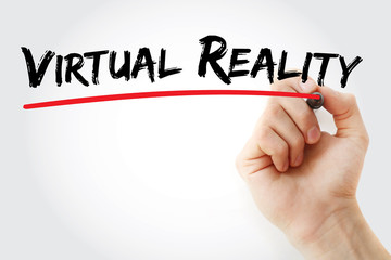 Hand writing Virtual Reality with marker, concept background