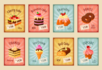 Vector price cards set for bakery dessets