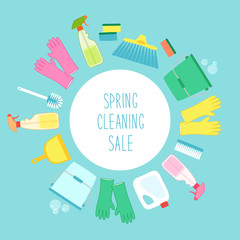 Cute vivid spring cleaning background with hand written text