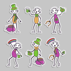 Naklejka premium Ireland Stick figure stickers set - Saint Patrick's Day collection, vector