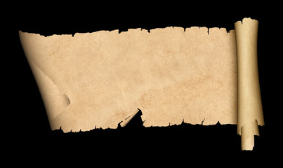 Scroll of old paper on black background.