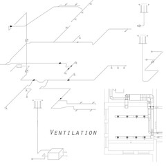 Axonometric view of the ventilation system. Vector design for HVAC. The ducts on the plan.