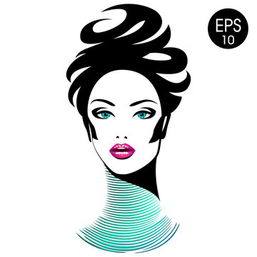 Vector Woman with chic lips and long neck. Beauty Girl Portrait