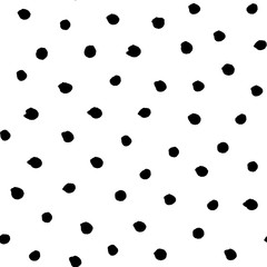 Seamless modern black and white vector doodle circle dot texture, dry brush ink art.
