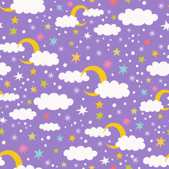 seamless pattern with clouds, stars, confetti and snow