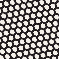 Seamless black and white pattern with hexagon lattice. Creative monochrome hand drawn honeycomb background.