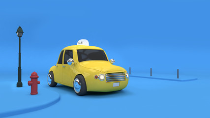 yellow taxi blue background 3d rendering