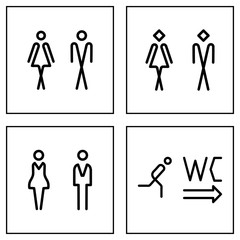 WC / Toilet door plate icon set. Men and women WC sign for restroom. WC Icon Vector