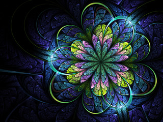 Blue and green fractal flower, digital artwork for creative graphic design