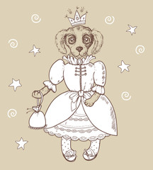 Vector funny illustration. Full-length portrait of a dog in a ba