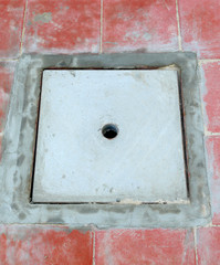 Water during a heavy rain runoff flows into, Cement rain drain