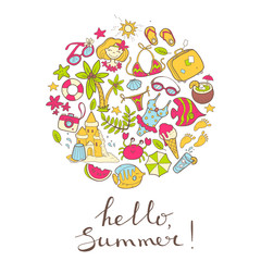 Vector cute doodle round illustration Hello summer. The sea, the