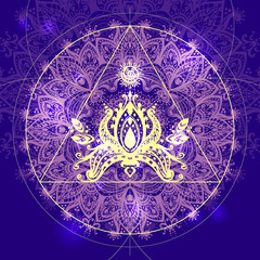Vector mandala with mathematical elements and lotus. Beautiful i