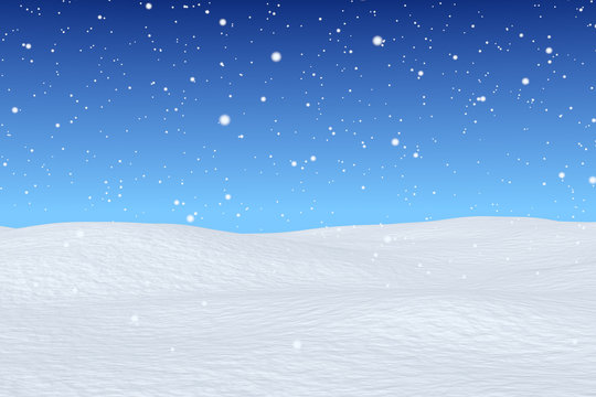 Snowfall over snow field