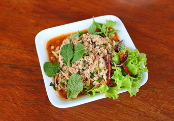 Spicy minced pork salad , Thai food