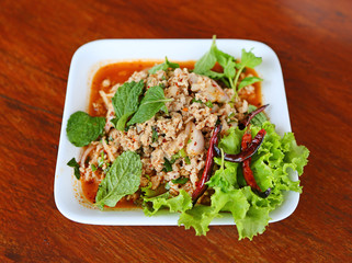 Spicy minced pork salad , Thai food