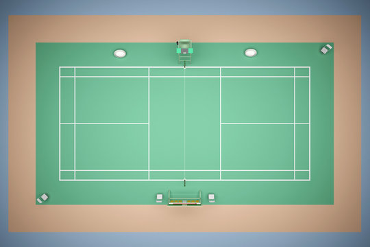Tennis court with inventory 3d rendering