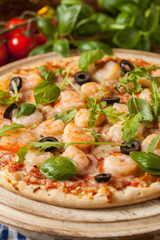 Pizza with shrimps.