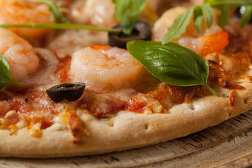 Pizza with shrimps.