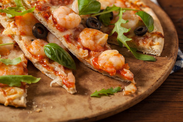 Pizza with shrimps.
