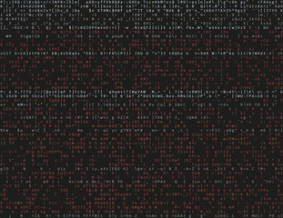 Corrupted source code. Modern vector illustration about computer security. Abstract ascii glitch background. Fatal programming error. Buffer overflow problem. Random signal error. Element of design. - 144029241