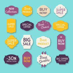 Collection of Sale Discount Styled origami Banners. Vector Illustration.