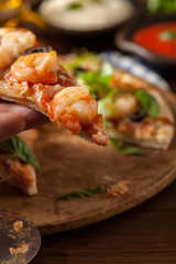 Pizza with shrimps.