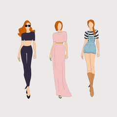 Hand drawn fashion models. Vector illustration concept.