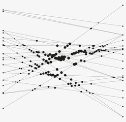 Group of intersecting lines with circles on crossings. Complex algorithmic composition. Geometric sketch. Modern abstract vector illustration. Contemporary decorative background. Element of design.