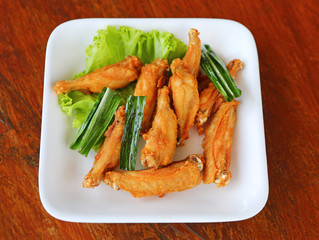 Fried Chicken wings in a white plate