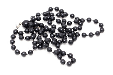 Black beads on a white background