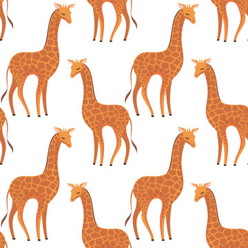 Children's vector seamless pattern in cartoon style with the image of cute animals