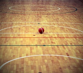 ball basketball in the basketball court with a wooden parquet