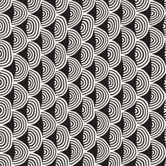 Monochrome minimalistic seamless pattern with arcs. Simple hand drawn texture. Vector background with rounded inky lines 